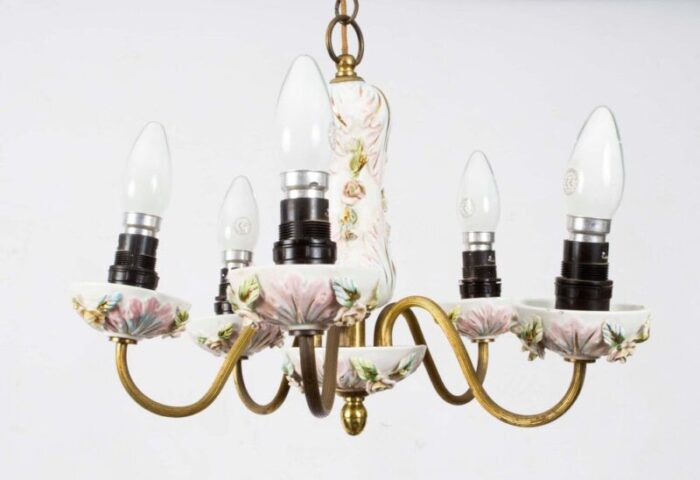 porcelain and brass 4 light chandelier 5