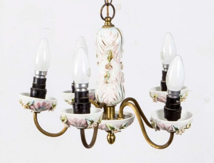 porcelain and brass 4 light chandelier 7