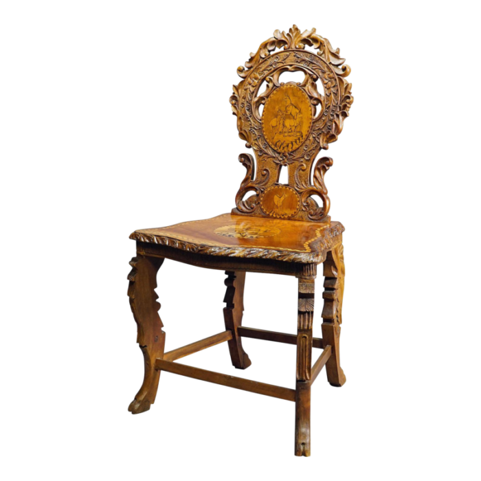 rare nutwood edelweis marquetry chair swiss brienz 1900 1554