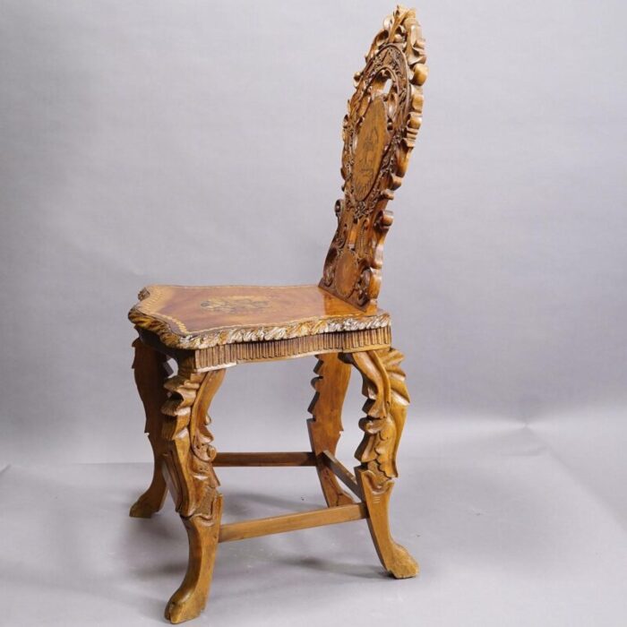 rare nutwood edelweis marquetry chair swiss brienz 1900 9380