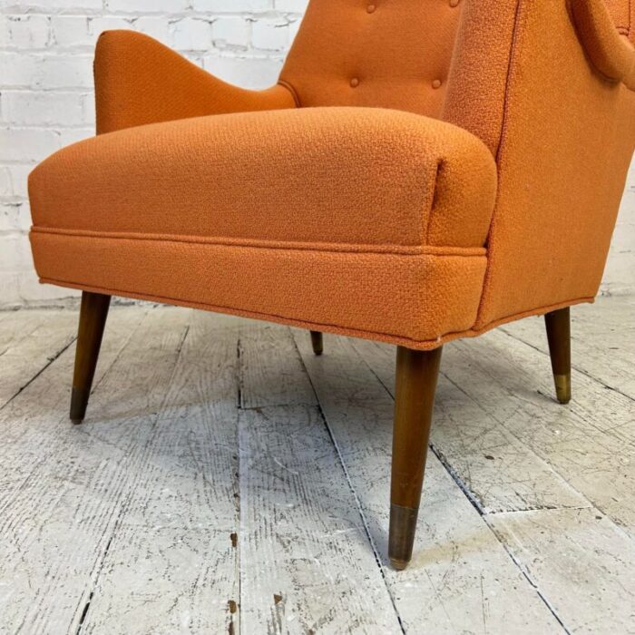 reupholstered pair of orange mid century modern lounge chairs 6326