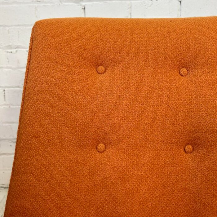 reupholstered pair of orange mid century modern lounge chairs 9467