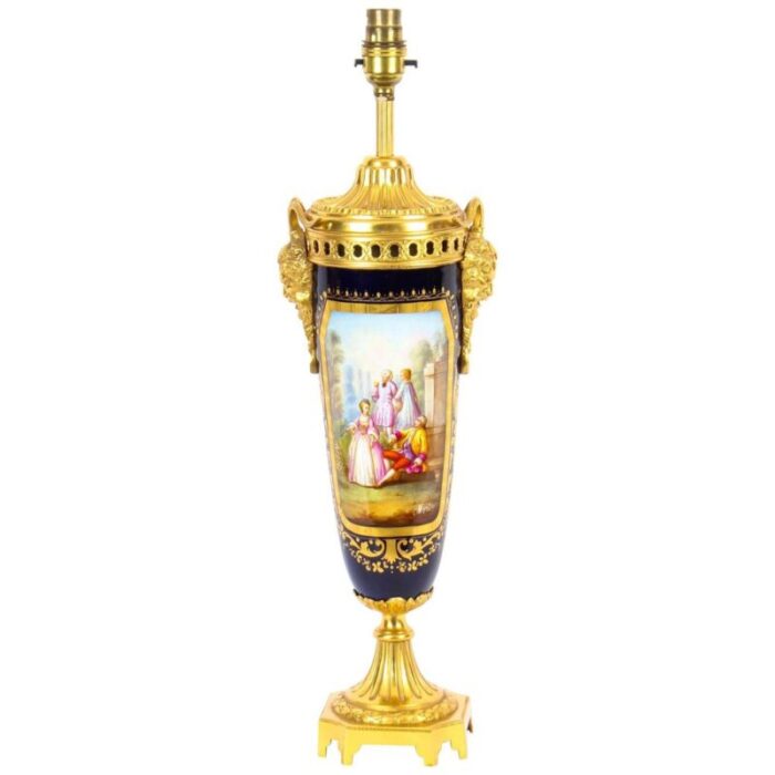 royal blue sevres porcelain ormolu table lamp 19th century 1