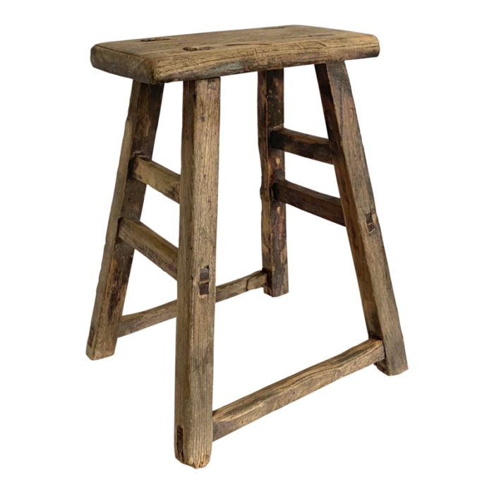 rustic elm wood farmhouse stool 0236