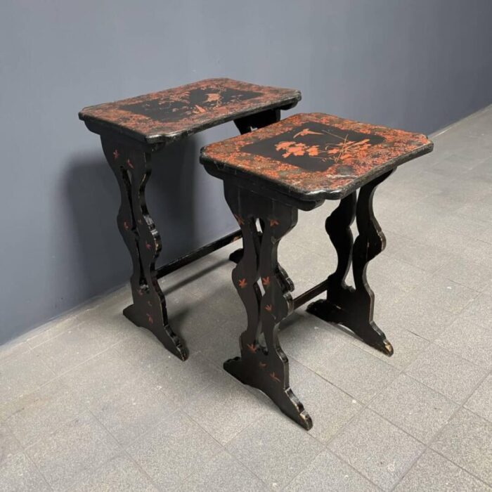 sblack painted side tables 1920s set of 2 0554