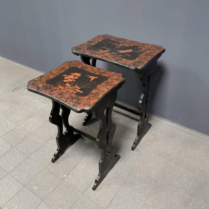 sblack painted side tables 1920s set of 2 0630