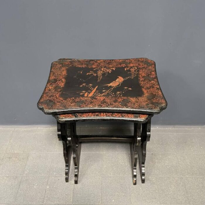 sblack painted side tables 1920s set of 2 1361