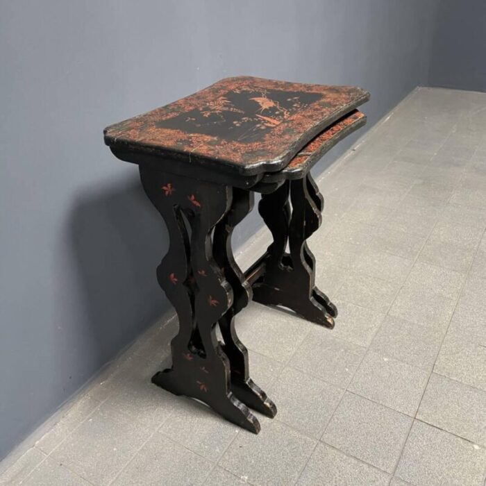 sblack painted side tables 1920s set of 2 2909