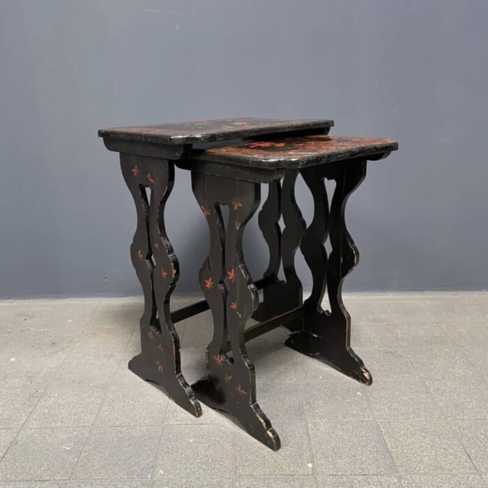 sblack painted side tables 1920s set of 2 5462