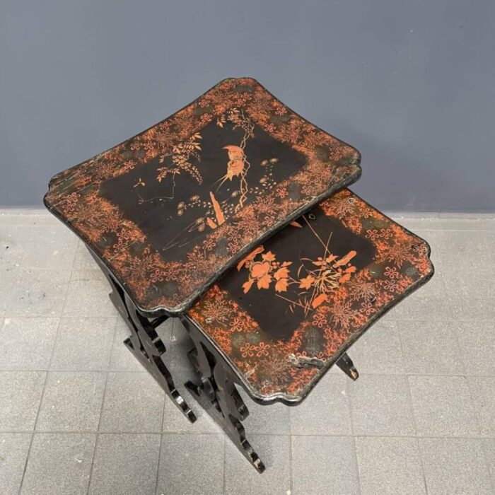 sblack painted side tables 1920s set of 2 6057