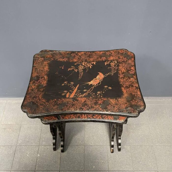 sblack painted side tables 1920s set of 2 7919