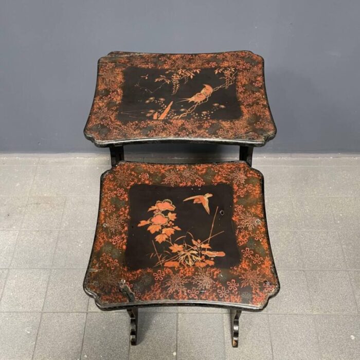 sblack painted side tables 1920s set of 2 9899