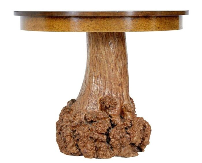 scandinavian circular occasional table with burr root base 1930s 0490