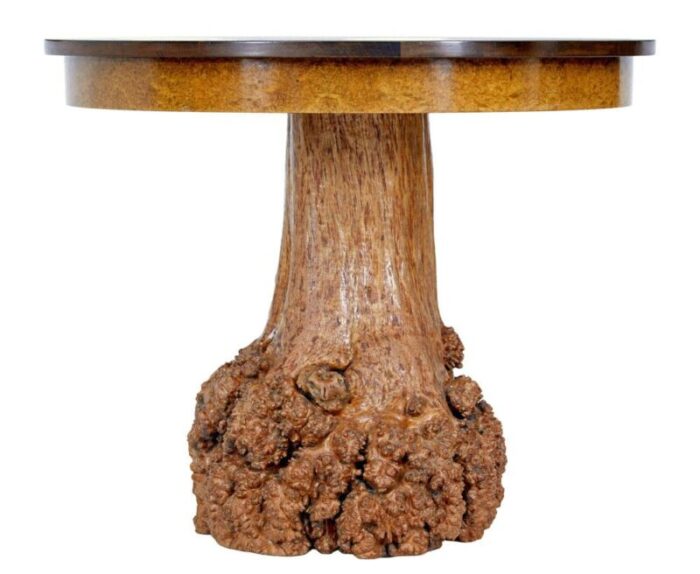 scandinavian circular occasional table with burr root base 1930s 4149