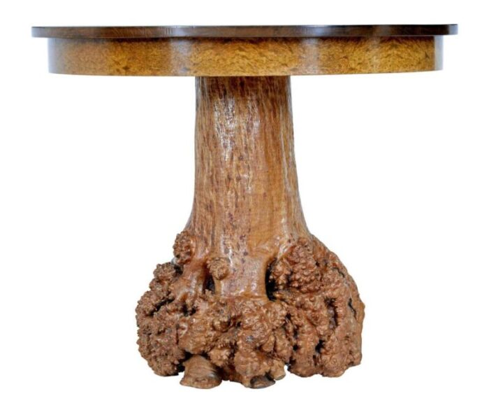 scandinavian circular occasional table with burr root base 1930s 5630