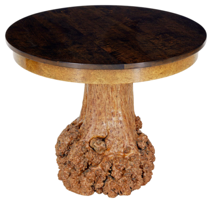 scandinavian circular occasional table with burr root base 1930s 7497