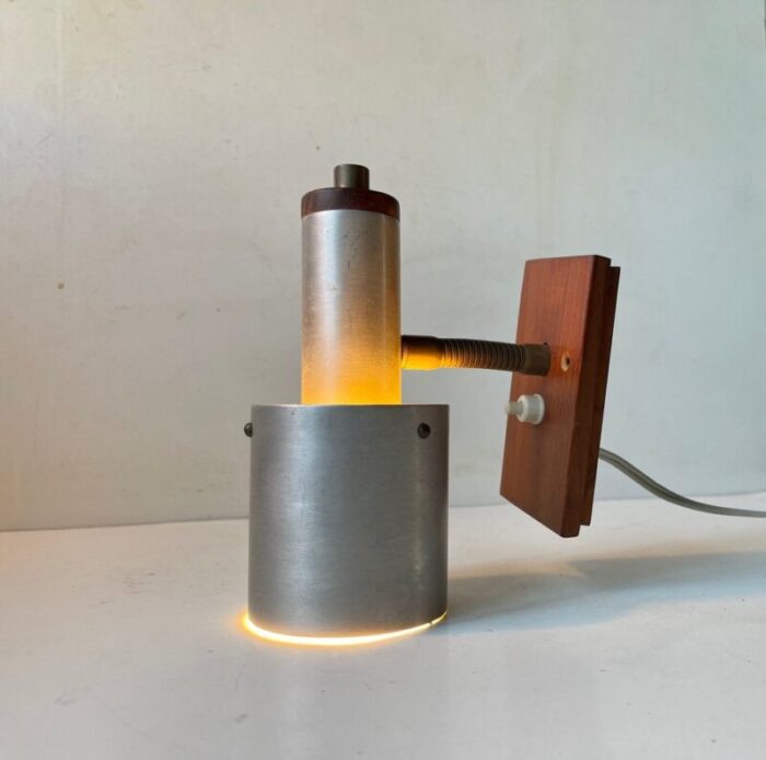 scandinavian modern wall lamp in aluminum and teak from lyfa 1960s 2