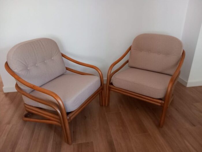 scandinavian two rattan armchairs 1970s set of 2 3833