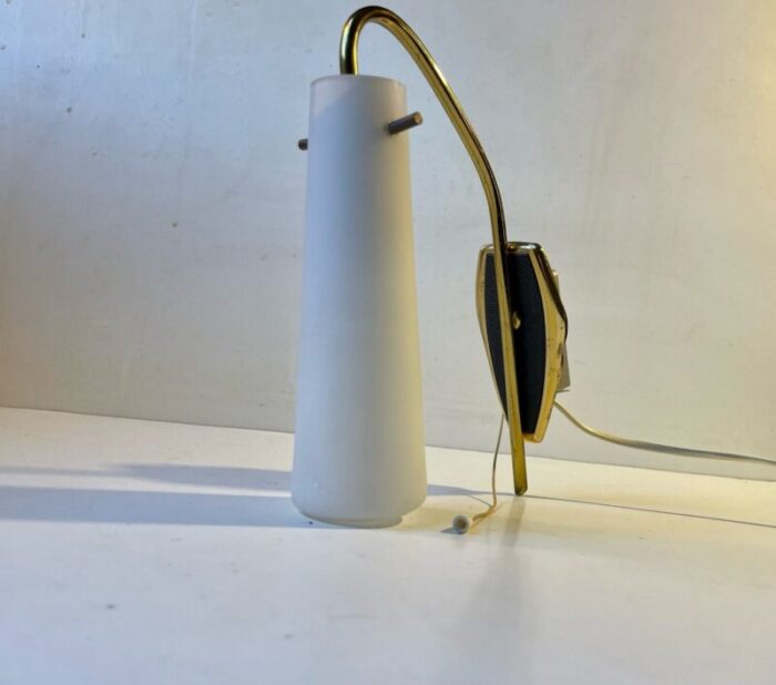 scandinavian wall sconce in brass and white glass 1950s 2