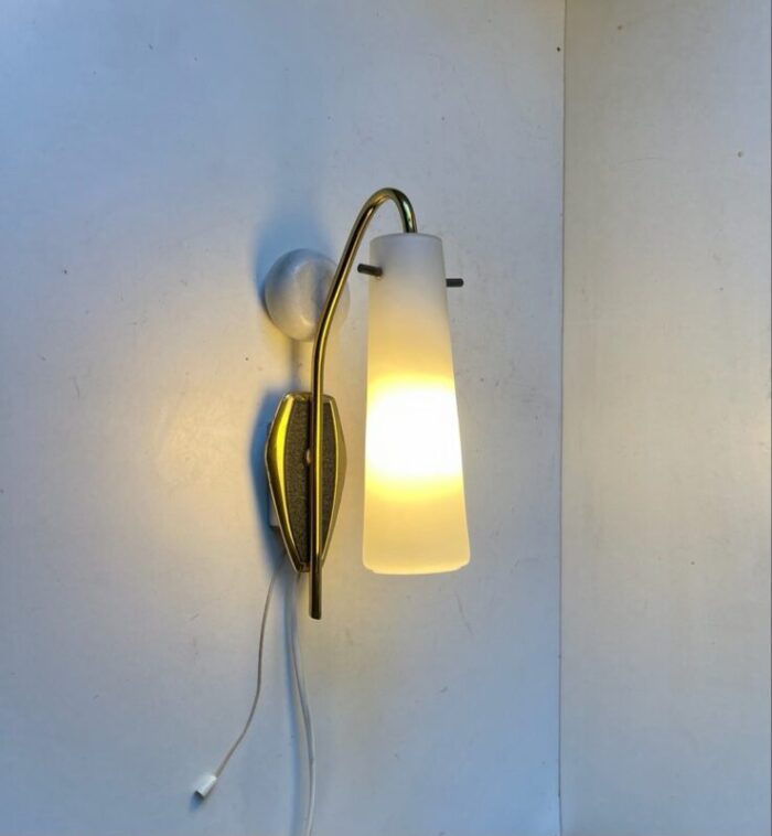 scandinavian wall sconce in brass and white glass 1950s 5