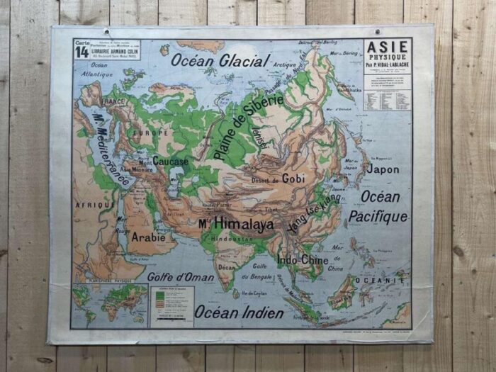 school geographic map of physical asia n14 by vidal lablache 0444