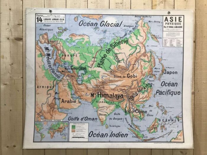 school geographic map of physical asia n14 by vidal lablache 1059