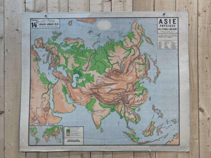 school geographic map of physical asia n14 by vidal lablache 3650