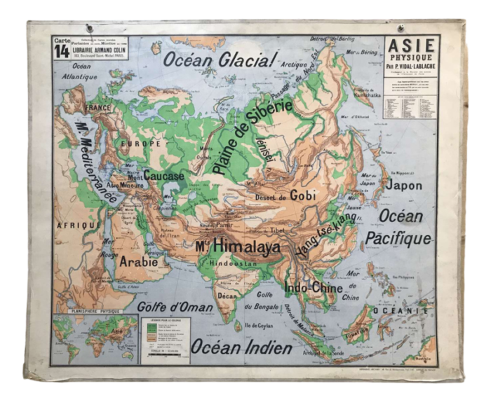 school geographic map of physical asia n14 by vidal lablache 5400