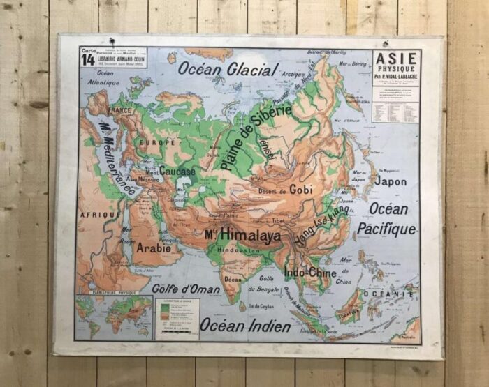 school geographic map of physical asia n14 by vidal lablache 8983