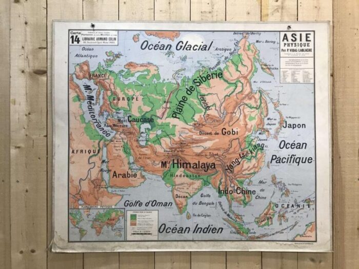 school geographic map of physical asia n14 by vidal lablache 9465