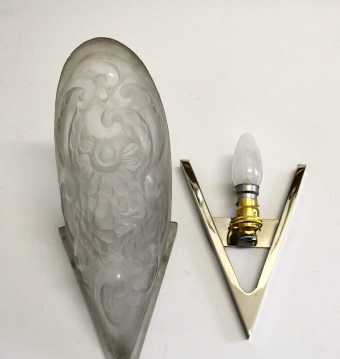 sconce with nickeled brass and glass shade 1930s 7600