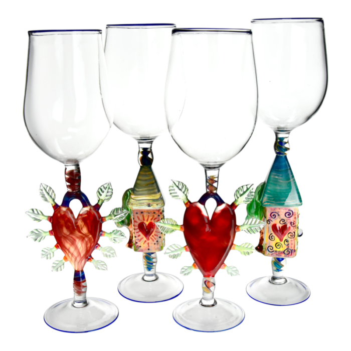 set of 4 art glass goblets by janis miltenberger 2018