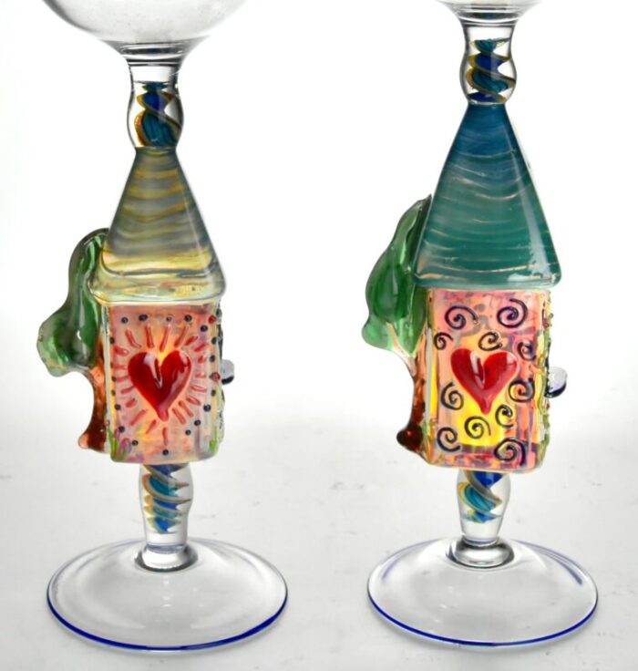 set of 4 art glass goblets by janis miltenberger 4577