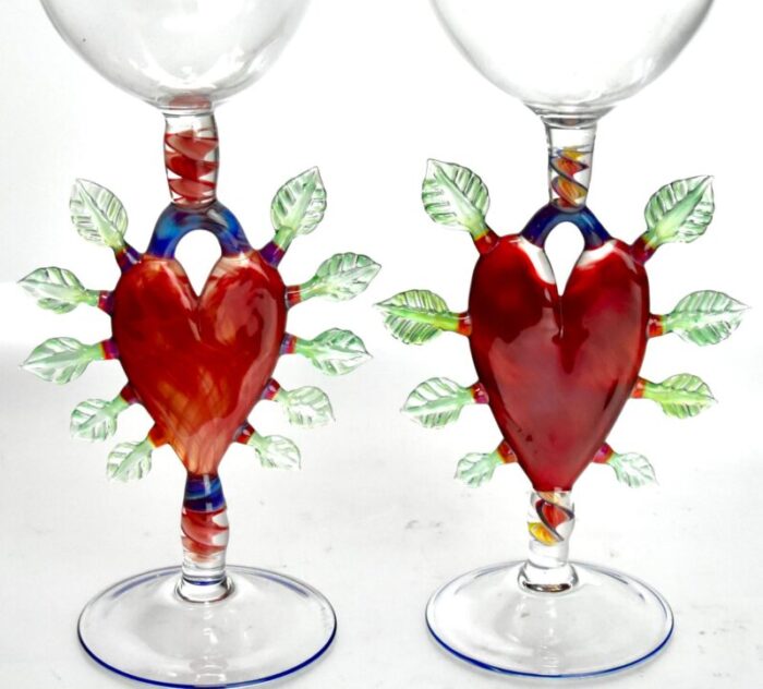 set of 4 art glass goblets by janis miltenberger 6940