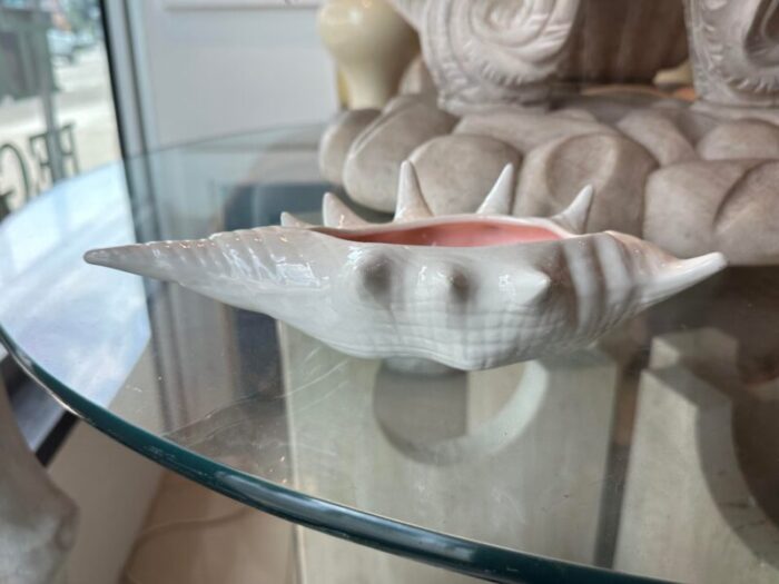 set of 8 1960s ceramic conch shell pink white seashell bowls vessels palm beach 0491