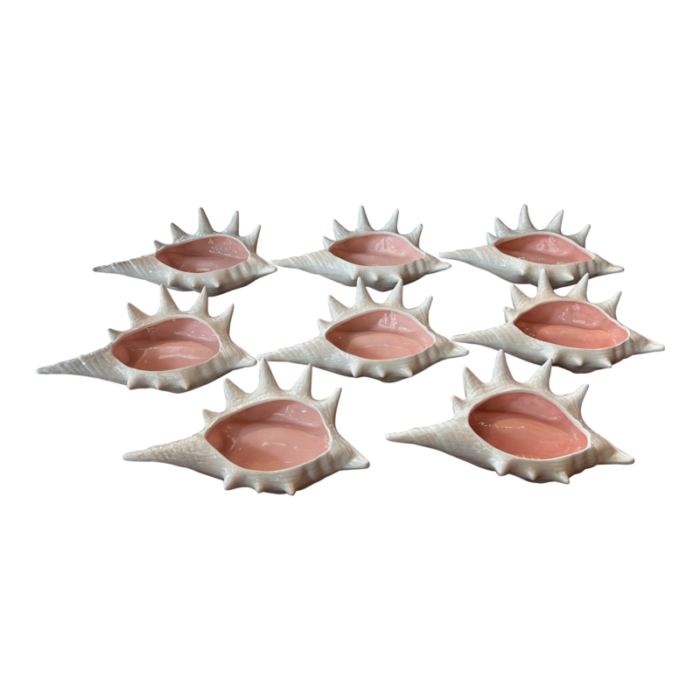 set of 8 1960s ceramic conch shell pink white seashell bowls vessels palm beach 6373