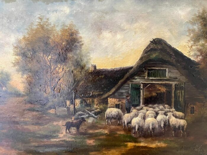 sheep at the sheepfold 1890s oil on canvas framed 2401