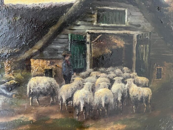 sheep at the sheepfold 1890s oil on canvas framed 4414