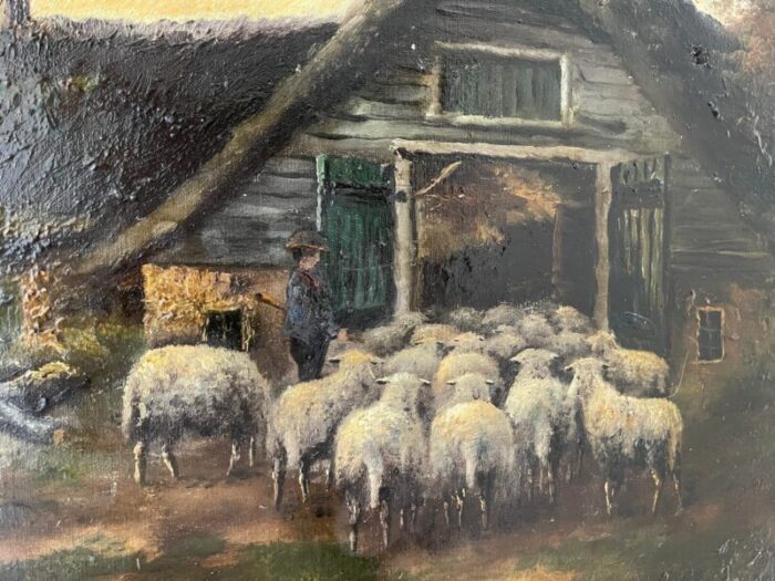 sheep at the sheepfold 1890s oil on canvas framed 5045