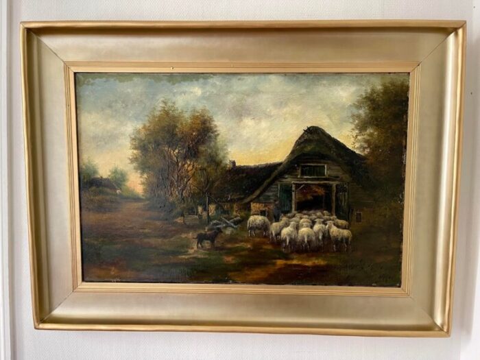 sheep at the sheepfold 1890s oil on canvas framed 5342