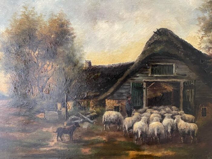 sheep at the sheepfold 1890s oil on canvas framed 6068