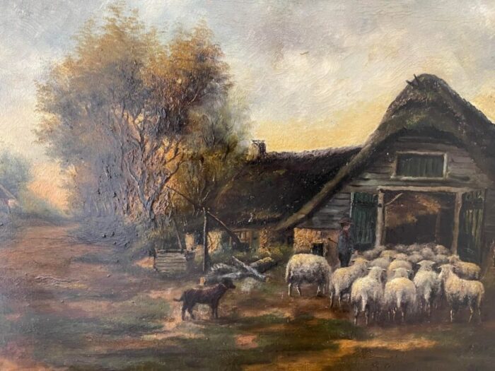 sheep at the sheepfold 1890s oil on canvas framed 9043