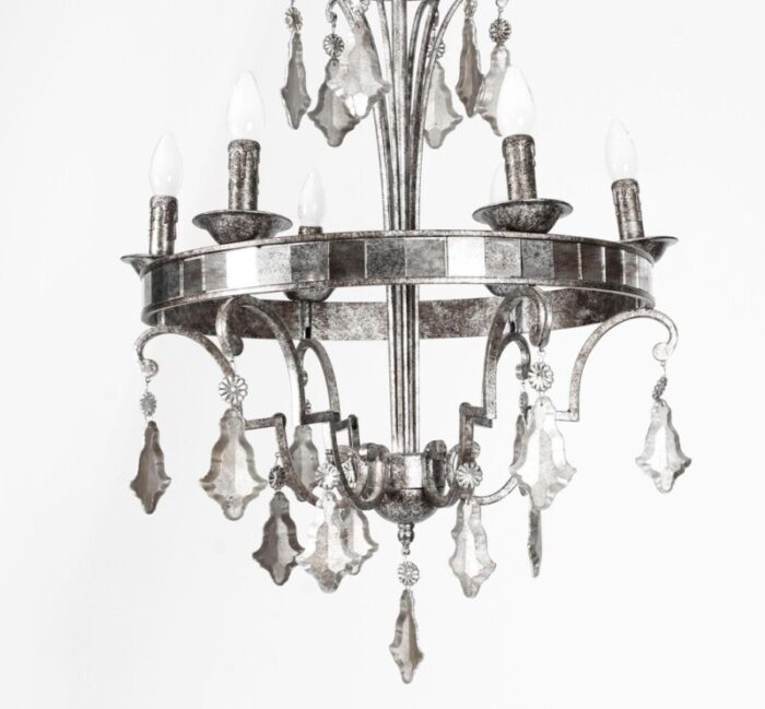 silvered bronze and mirrored chandelier late 20th century 2