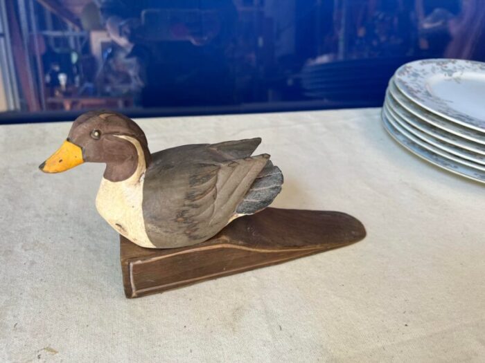 small 1970s wooden painted duck doorstop 3513