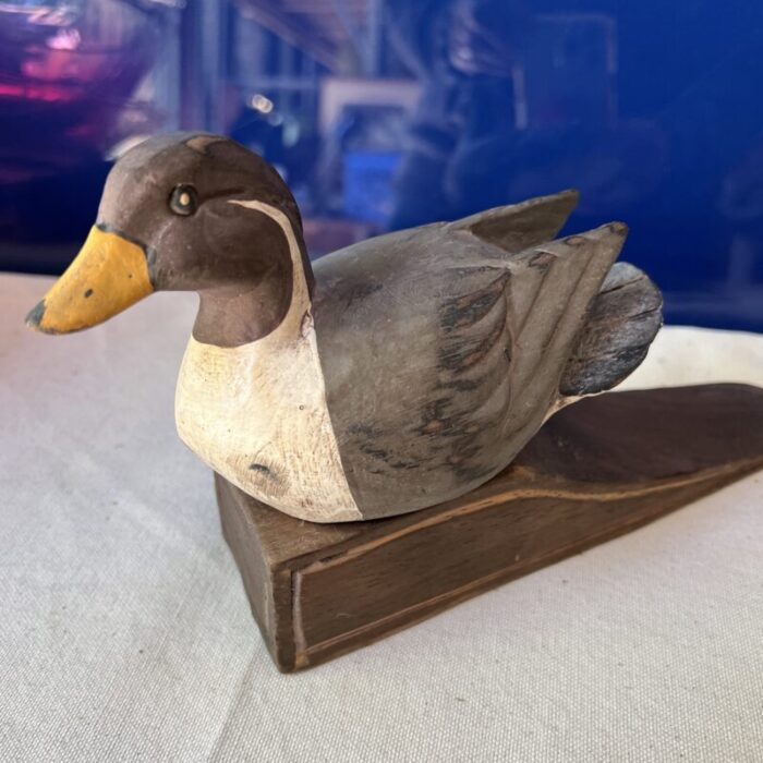 small 1970s wooden painted duck doorstop 4884