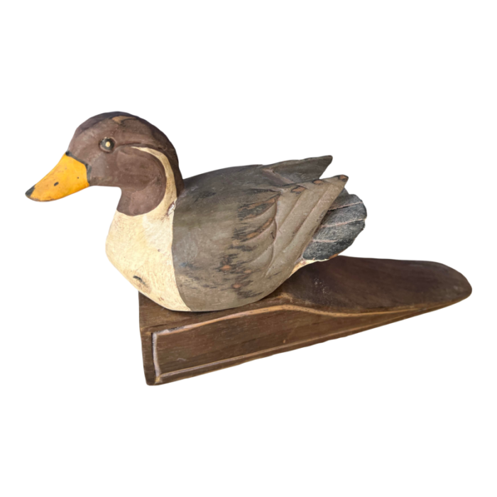 small 1970s wooden painted duck doorstop 8494