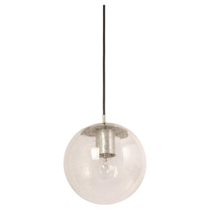 small chrome pendant with clear glass ball from limburg germany 1970s 1