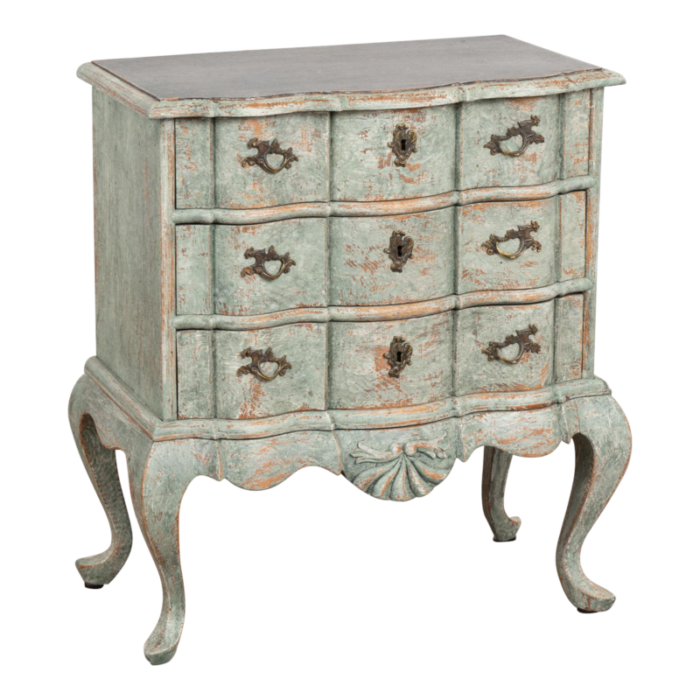 small oak painted rococo chest of three drawers denmark circa 1800 3675