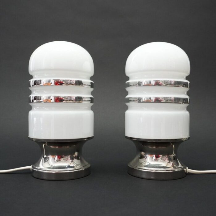 space age table lamps in chrome milk glass 1960s set of 2 1