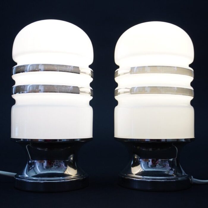 space age table lamps in chrome milk glass 1960s set of 2 2